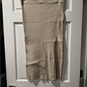 Leith Taupe Ribbed Pencil Skirt with Slit